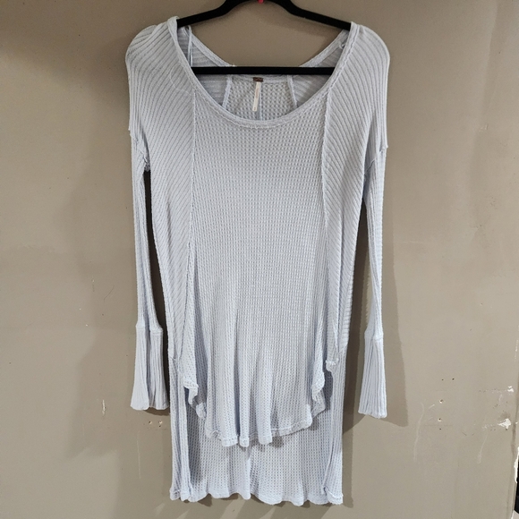 Free People Tops - Free People Tunic Light Blue Textured Scoop Neck Long Sleeve Extra Oversized Med